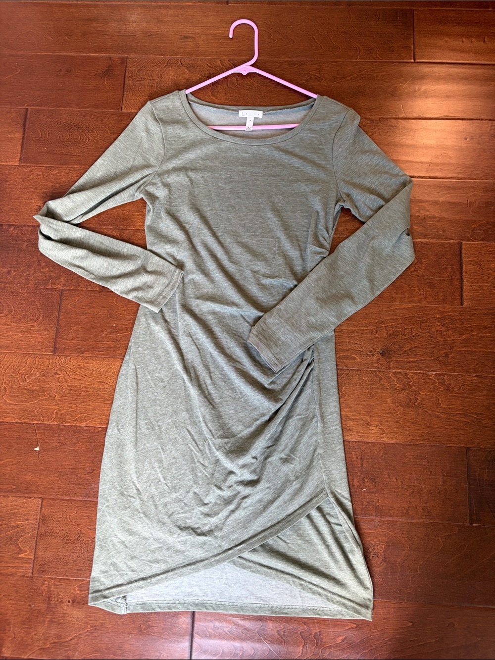 Leith Olive Green Long Sleeve Wrap-Front Dress